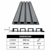 Panou WPC riflat gri, de exterior 2900*220*26mm