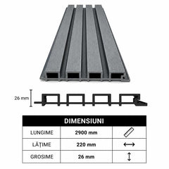 Panou WPC riflat gri, de exterior 2900*220*26mm