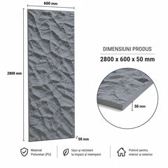 Panou decorativ 3D Stone-Rock Gri Antracit 2800x600x50mm