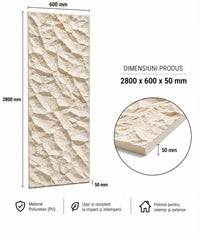 Panou decorativ 3D Stone-Rock Crem 2800x600x50mm