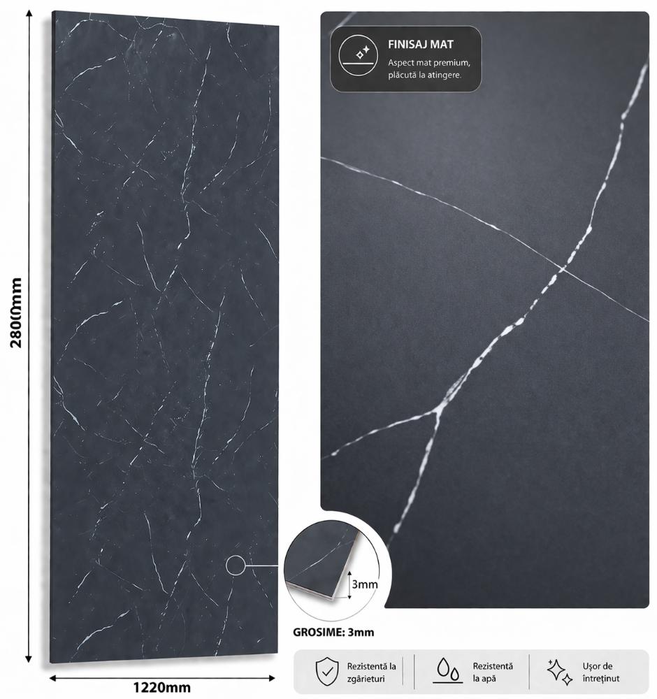 Panou SPC marble style NEGRU MAT   2800x1220x3mm