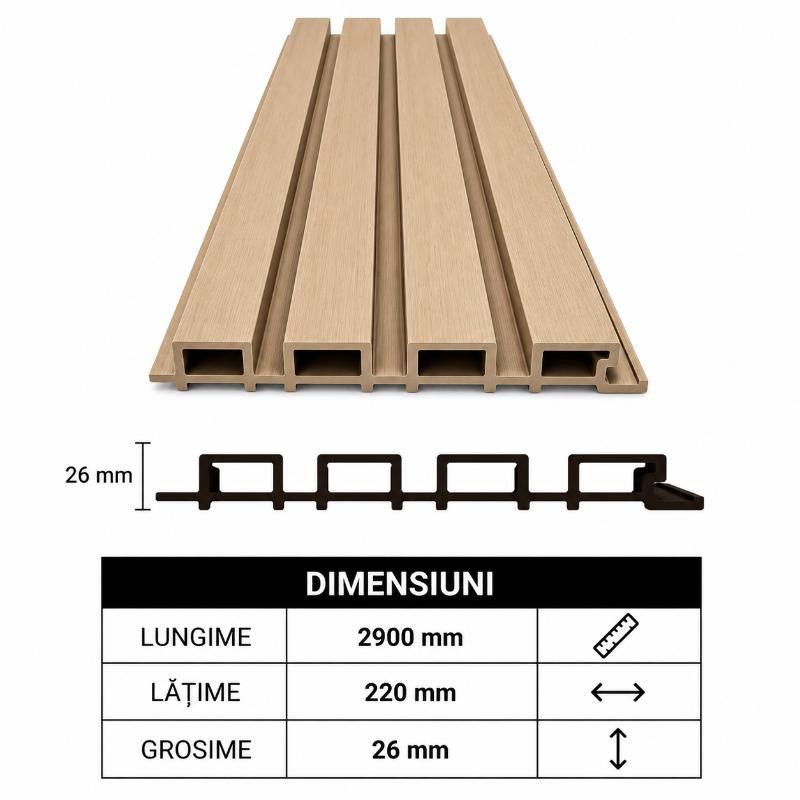 Panou WPC riflat bej, de exterior 2900*220*26mm