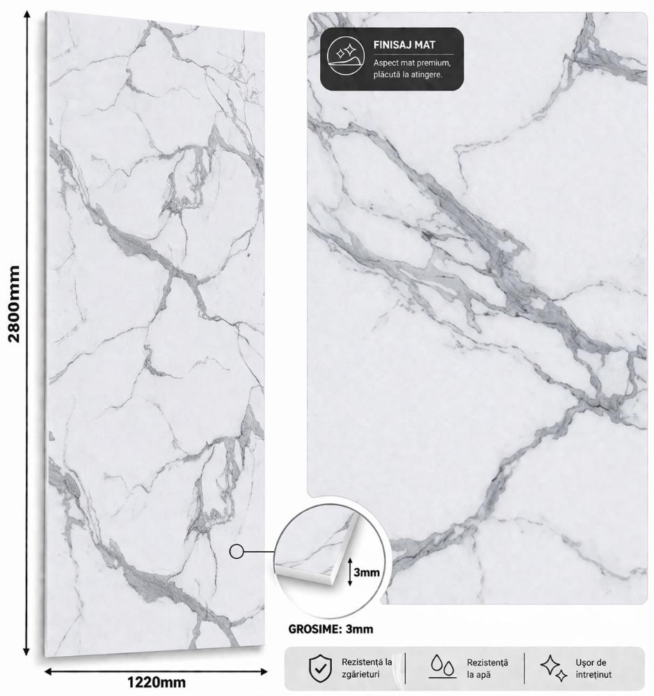 Panou SPC marble style  ALB  MAT  2800x1220x3mm