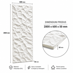 Panou decorativ 3D Stone-Rock Alb 2800x600x50mm