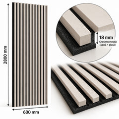 RIFLAJ TIP PANOU ACUSTIC BEJ DIN MDF 2800 × 600 – 18 MM/ 22 MM