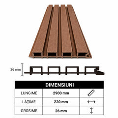 Panou WPC riflat stejar, de exterior 2900*220*26mm