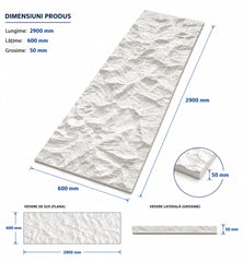 Panou decorativ 3D Stone-Rock Alb 2900x600x50mm