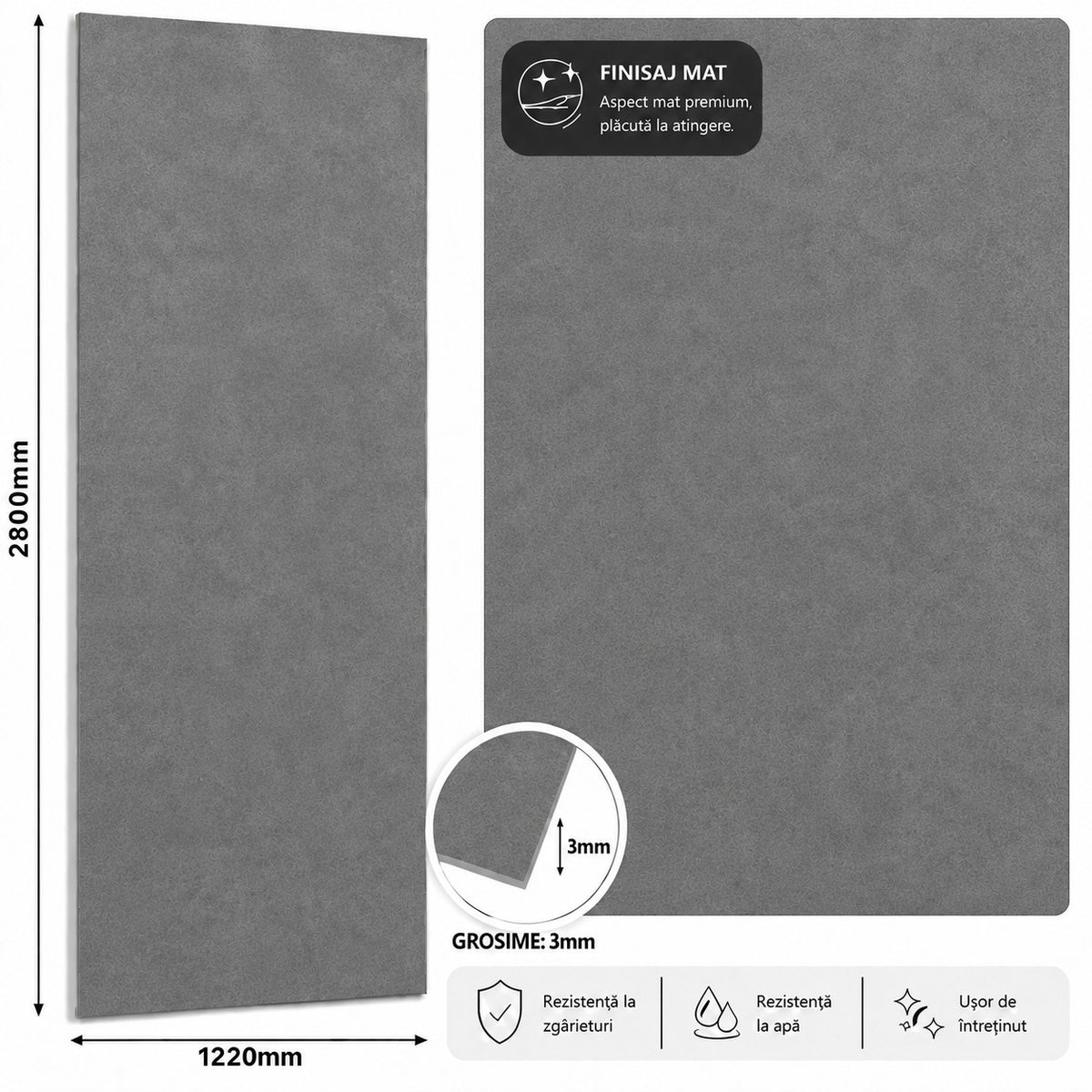 Panou SPC aspect ciment/beton GRI ANTRACIT 2800x1220x3mm